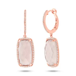 0.34ct Diamond & 12.85ct Rose Quartz 14k Rose Gold Earring