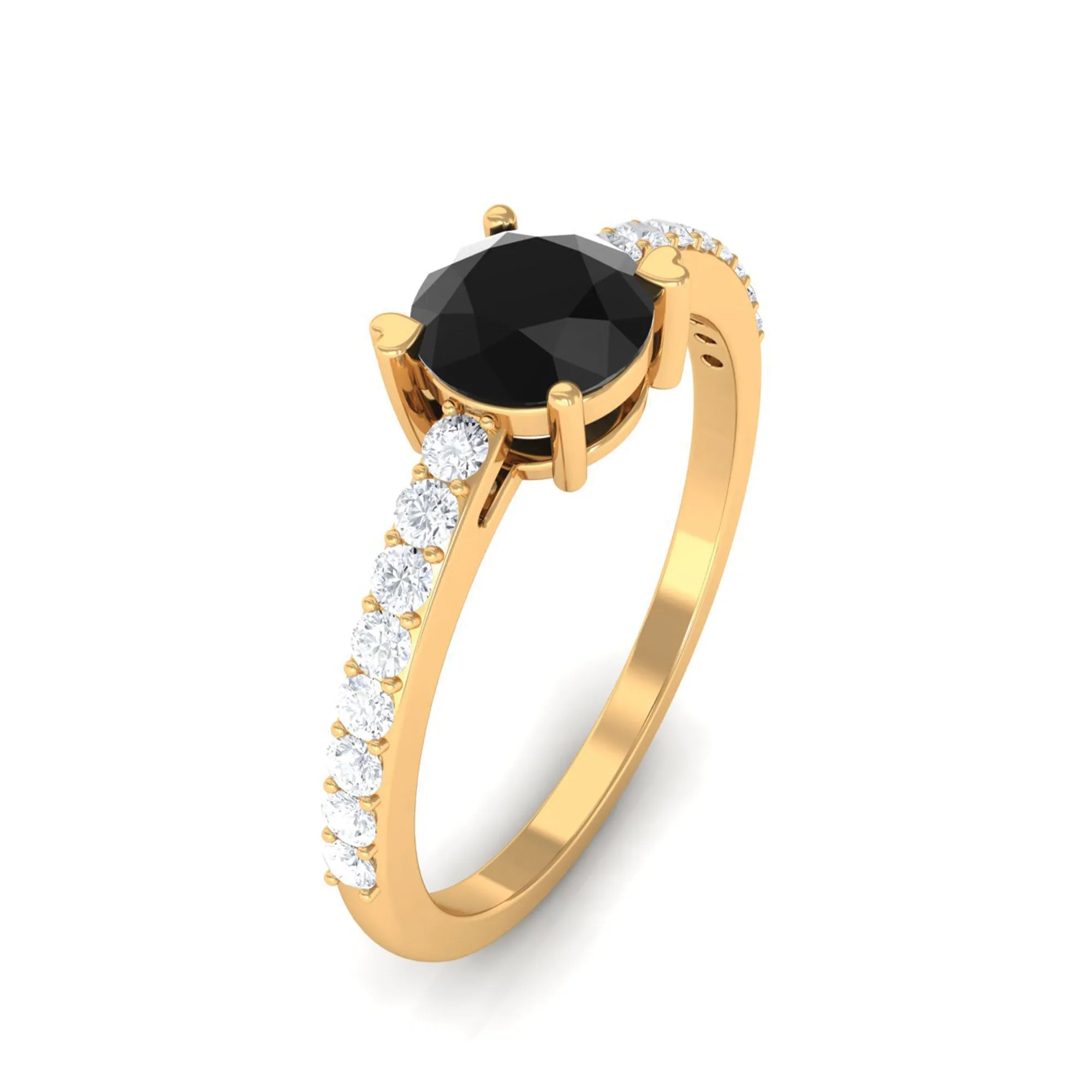 1 Ct Designer Black Onyx Solitaire Promise Ring with Diamond