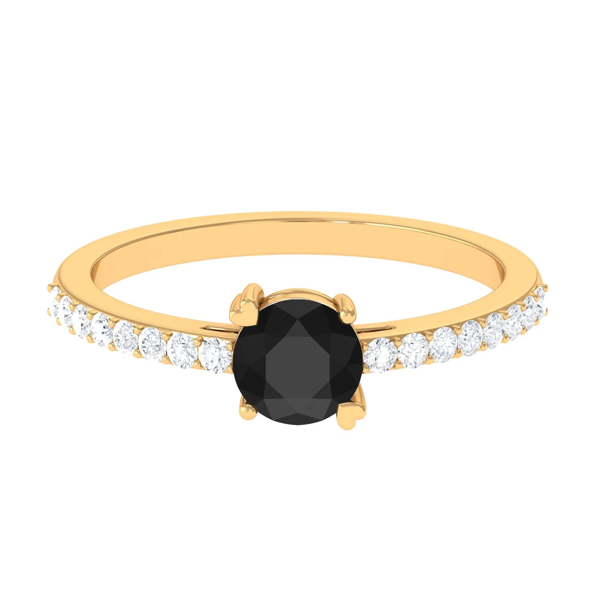 1 Ct Designer Black Onyx Solitaire Promise Ring with Diamond