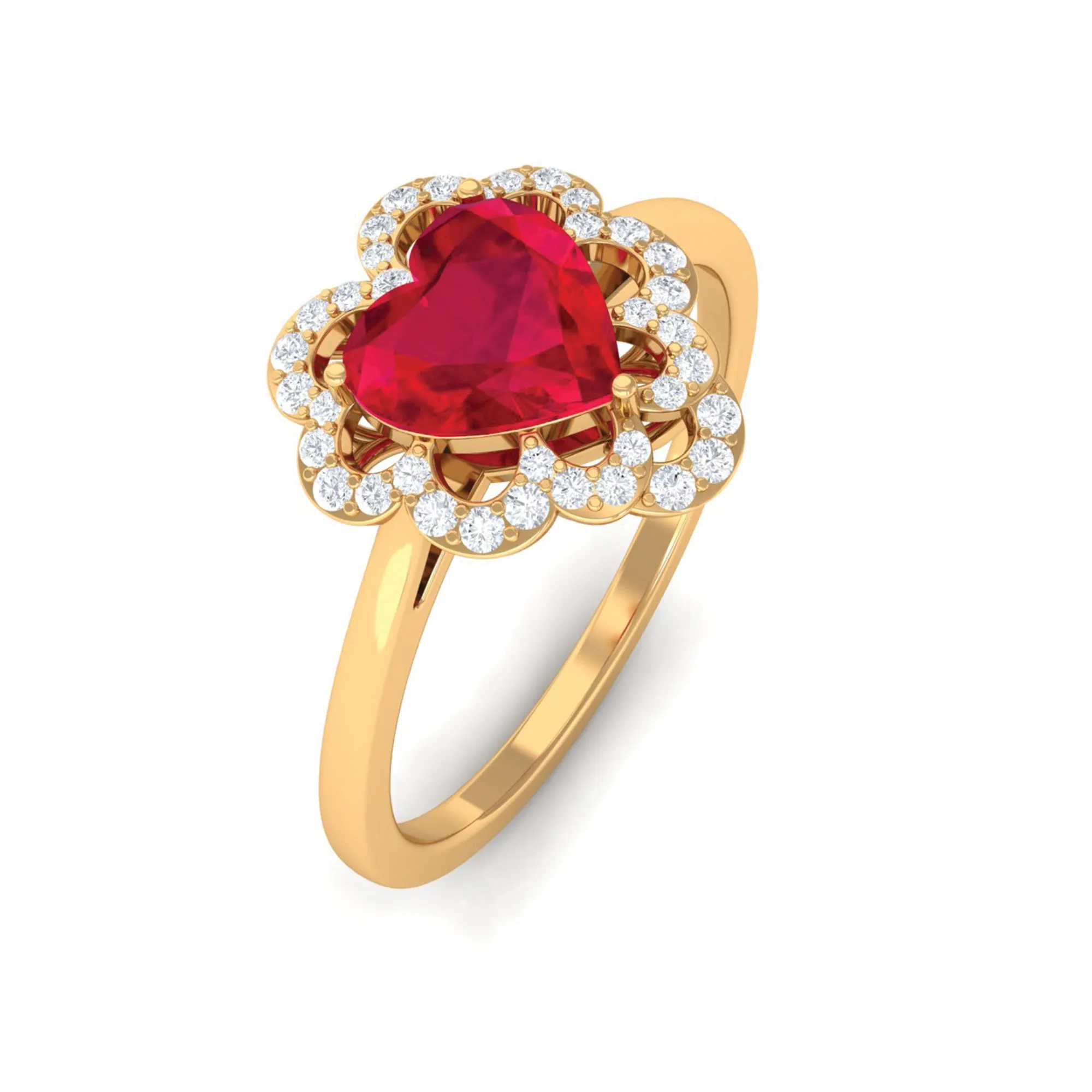 1 CT Lab Created Ruby Heart Engagement Ring with Diamond Accent