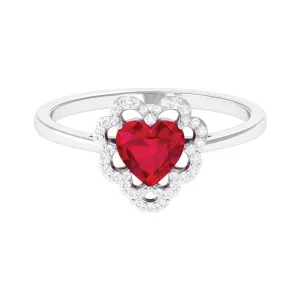 1 CT Lab Created Ruby Heart Engagement Ring with Diamond Accent