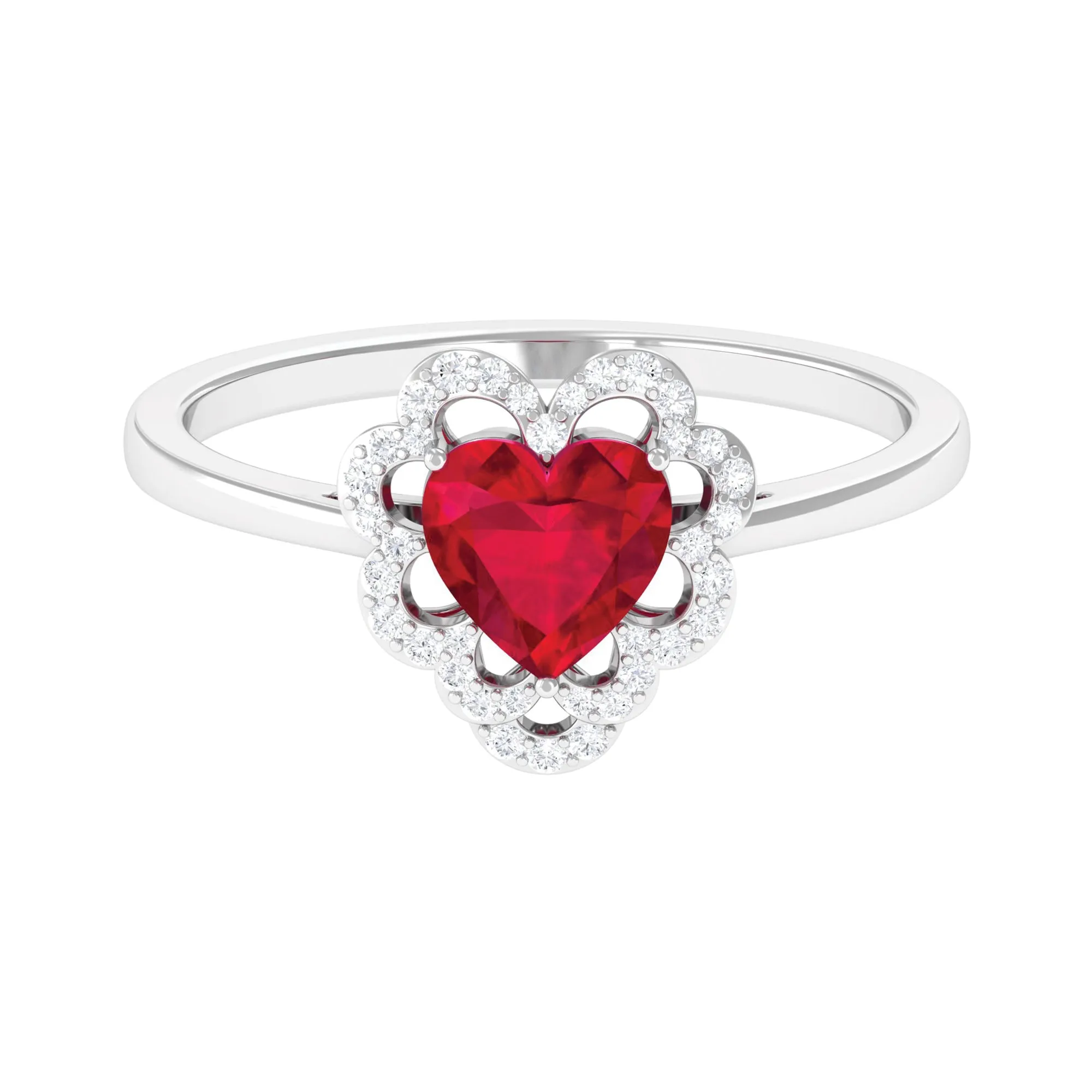 1 CT Lab Created Ruby Heart Engagement Ring with Diamond Accent