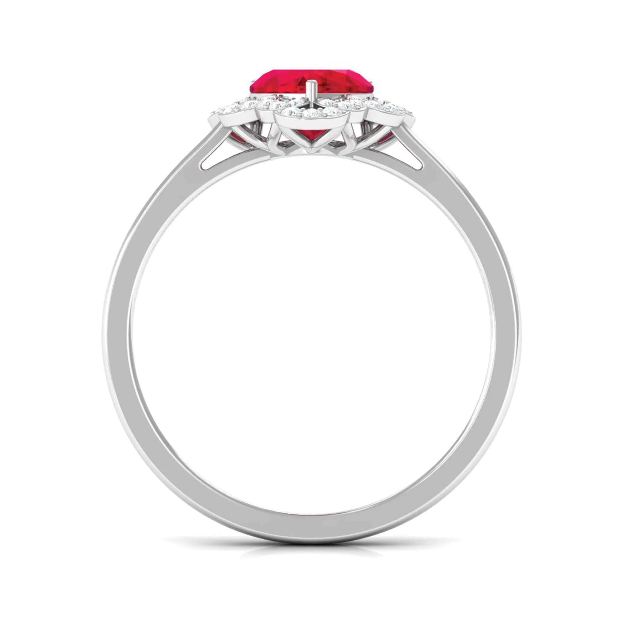 1 CT Lab Created Ruby Heart Engagement Ring with Diamond Accent