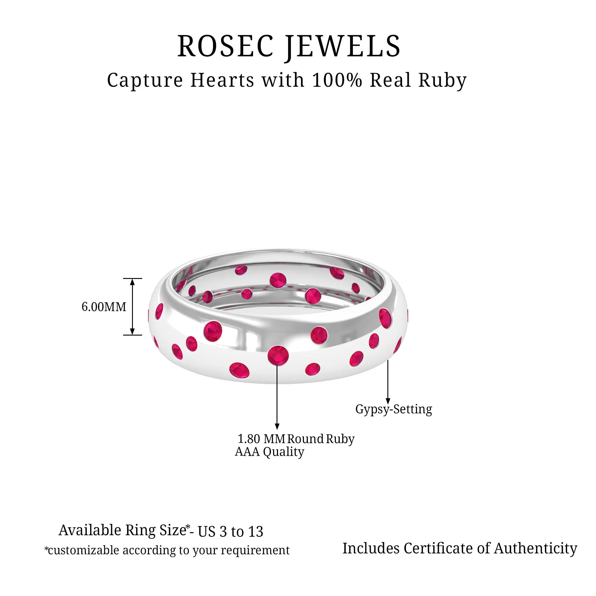 1 CT Scattered Ruby Wedding Band Ring