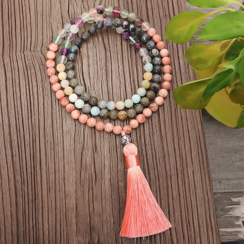 108 Mala Beads Fluorite Black Glitter Stone Protection Tassel Bracelet (Extra 30% Off | USE CODE: FS30)