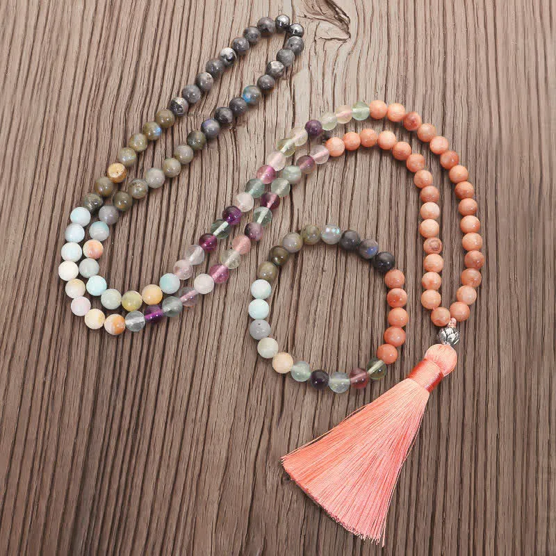 108 Mala Beads Fluorite Black Glitter Stone Protection Tassel Bracelet (Extra 30% Off | USE CODE: FS30)