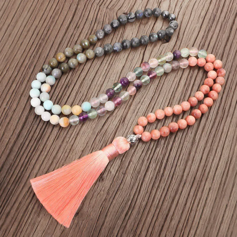 108 Mala Beads Fluorite Black Glitter Stone Protection Tassel Bracelet (Extra 30% Off | USE CODE: FS30)