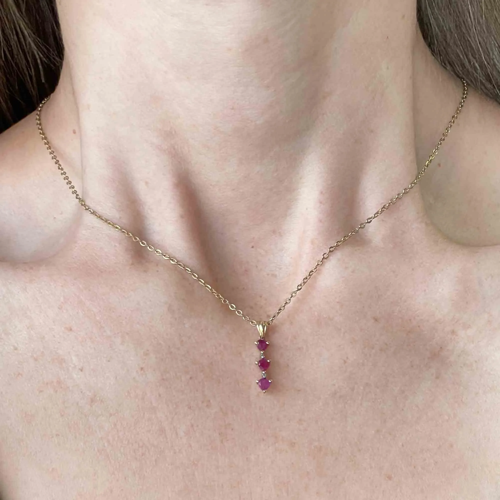 10K Gold Diamond Ruby Journey Pendant Necklace