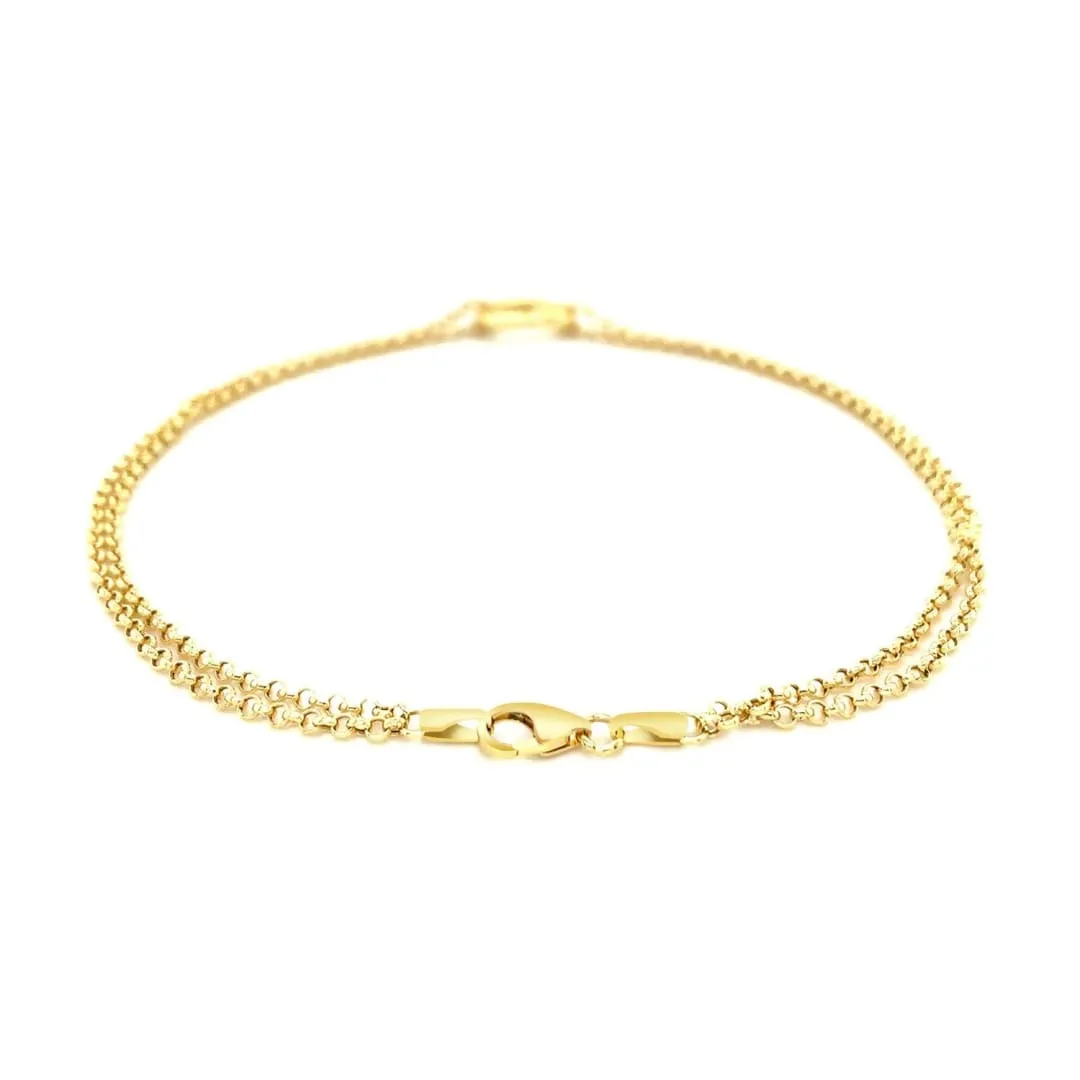 10k Yellow Gold Double Rolo Chain Anklet with an Open Heart Station