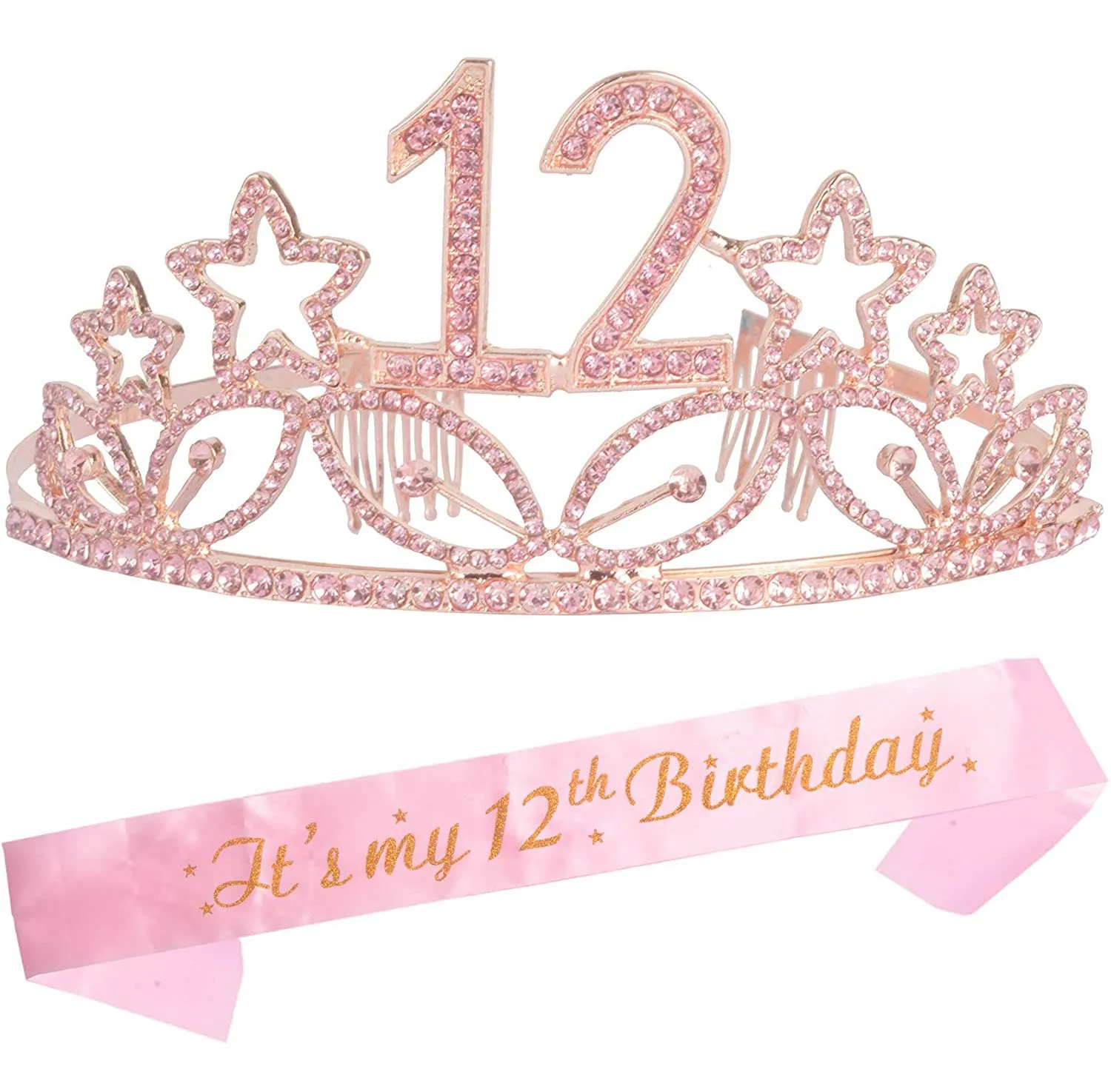 12th Birthday Gifts for Girl, 12th Birthday Tiara and Sash Gold, HAPPY 12th Birthday Party