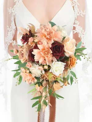 13 inch wide Coral Cascade Bridal Bouquet