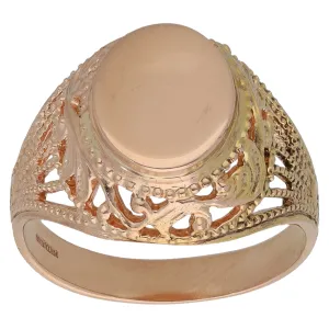 14ct Rose Gold Patterned Signet Ring Size R