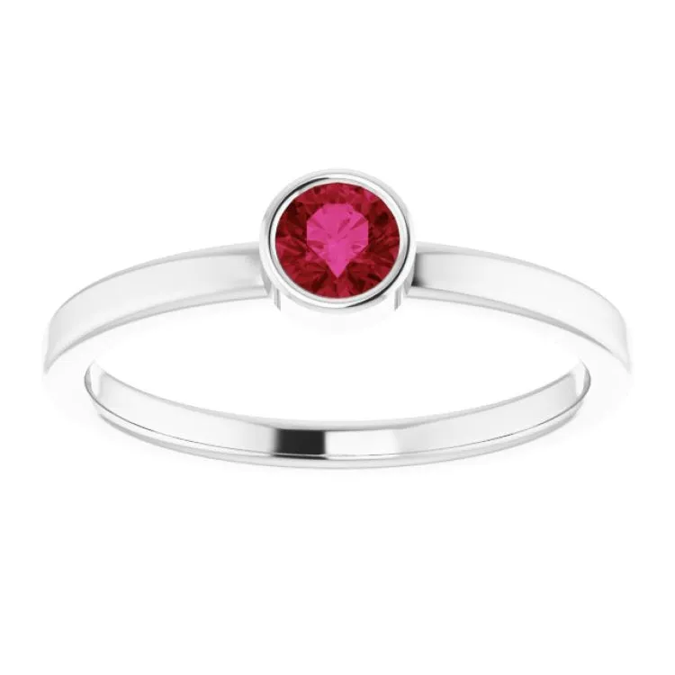 14K White 4 mm Lab-Grown Ruby Ring