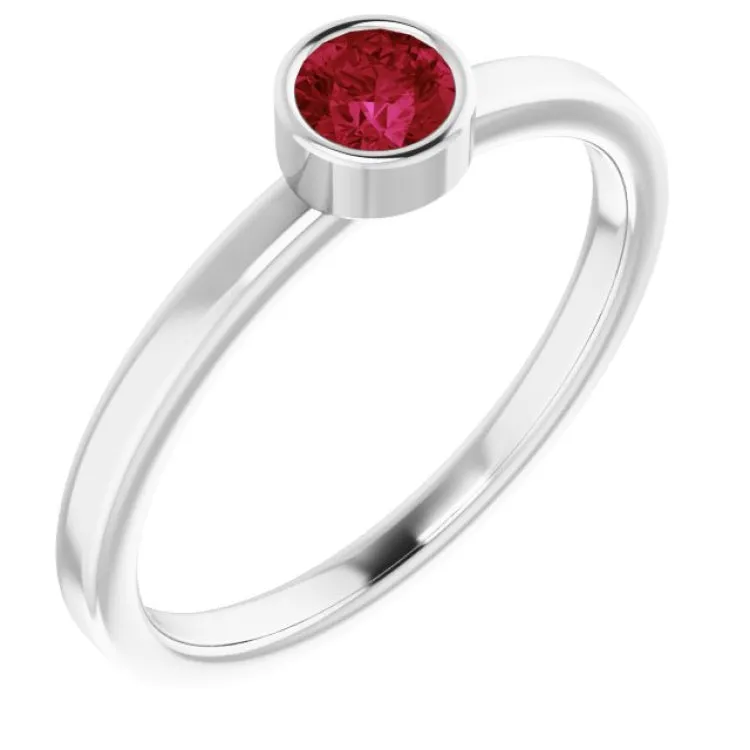 14K White 4 mm Lab-Grown Ruby Ring