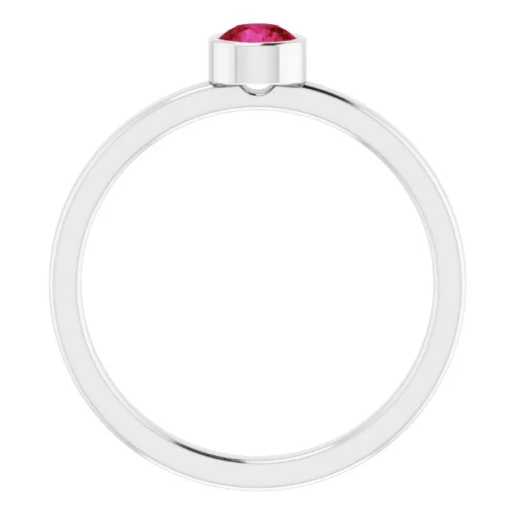 14K White 4 mm Lab-Grown Ruby Ring