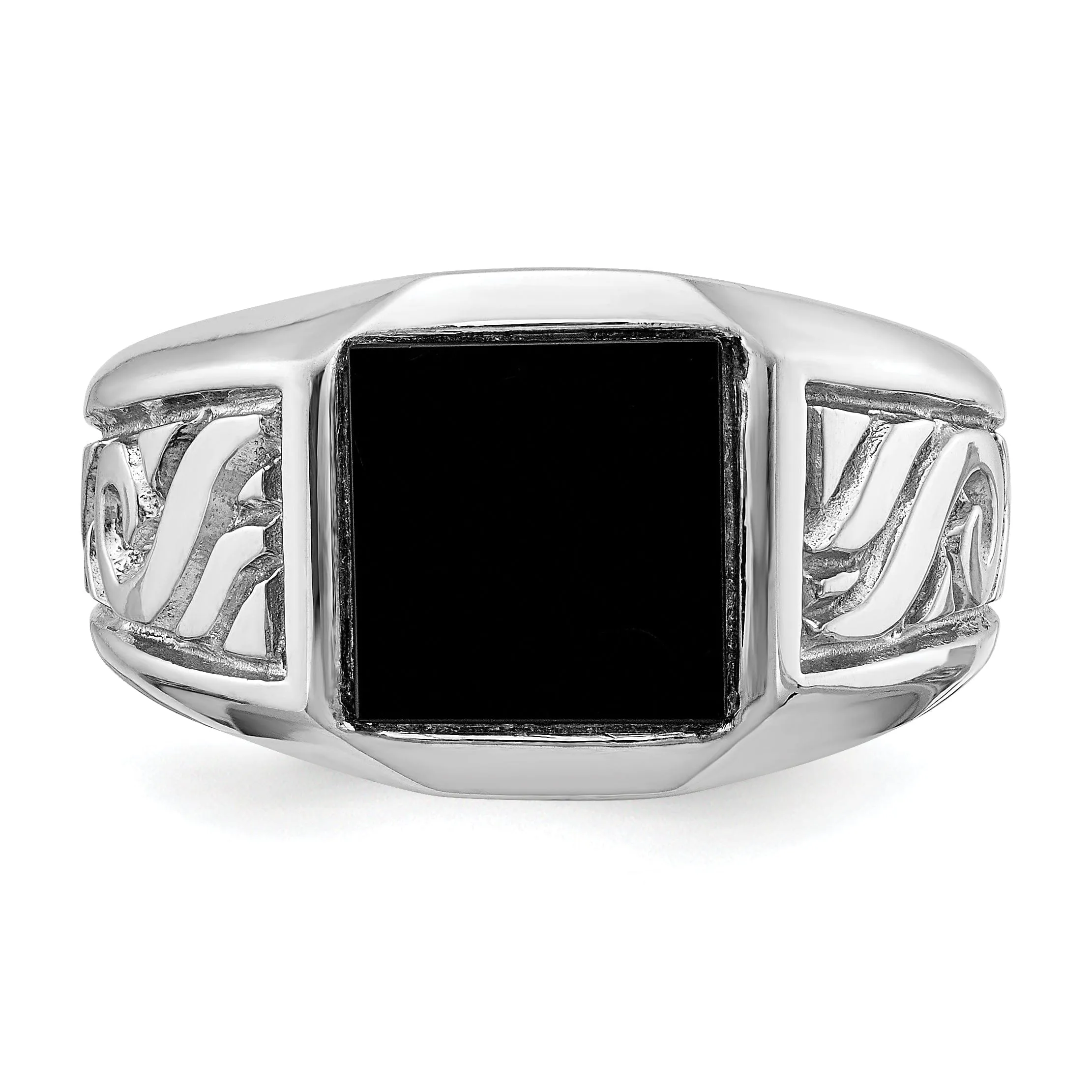 14k White Gold Men's Polished Onyx Ring