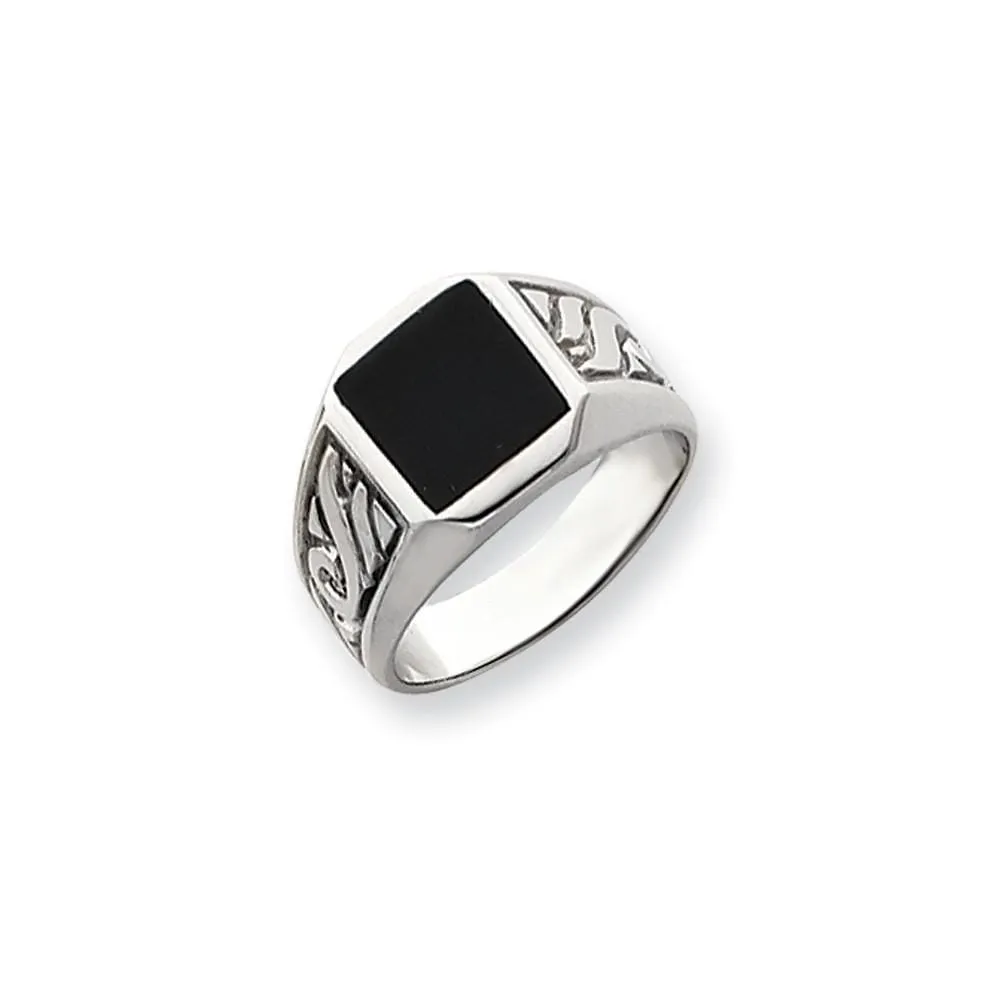 14k White Gold Men's Polished Onyx Ring