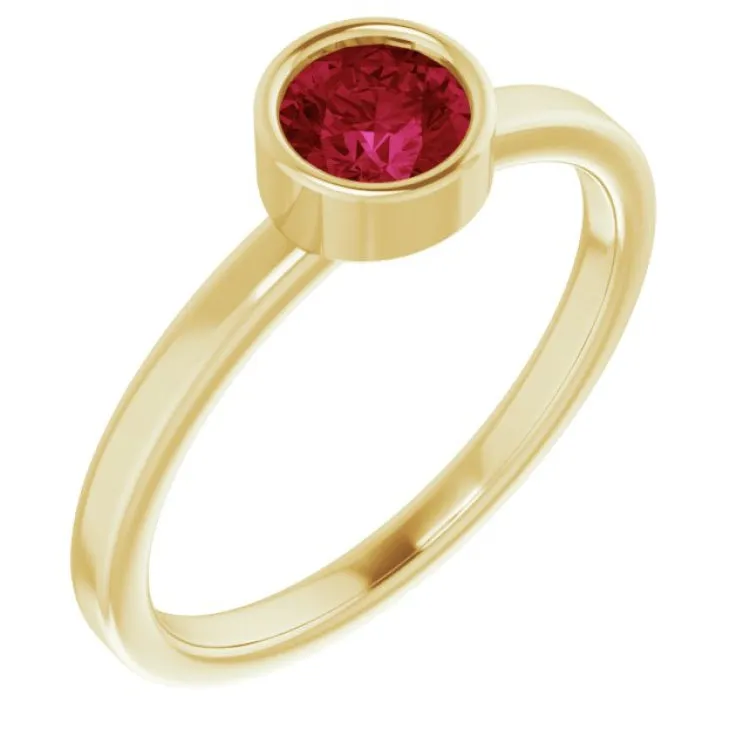 14K Yellow 5 mm Lab-Grown Ruby Ring