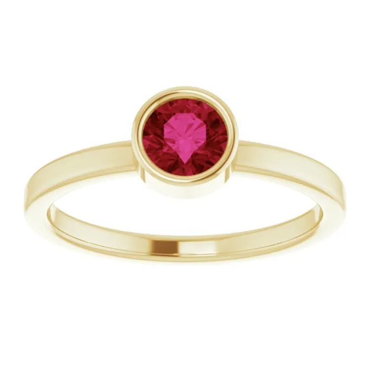 14K Yellow 5 mm Lab-Grown Ruby Ring