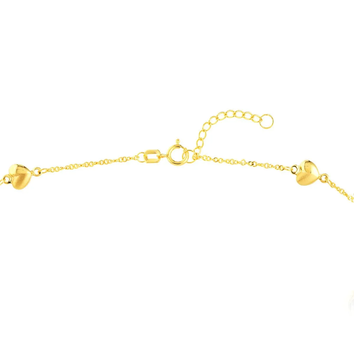 14K Yellow Gold Hearts on Piatto Chain Adjustable Anklet