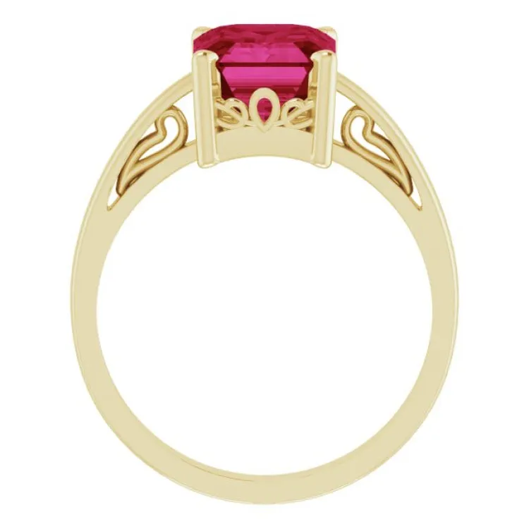 14K Yellow Lab-Grown Ruby Scroll SettingÂ® Ring