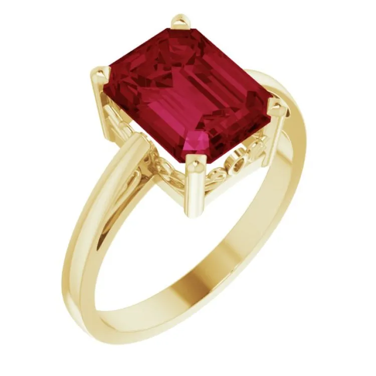 14K Yellow Lab-Grown Ruby Scroll SettingÂ® Ring