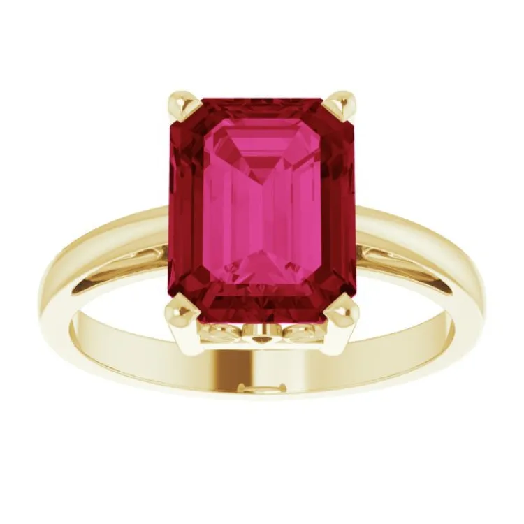 14K Yellow Lab-Grown Ruby Scroll SettingÂ® Ring