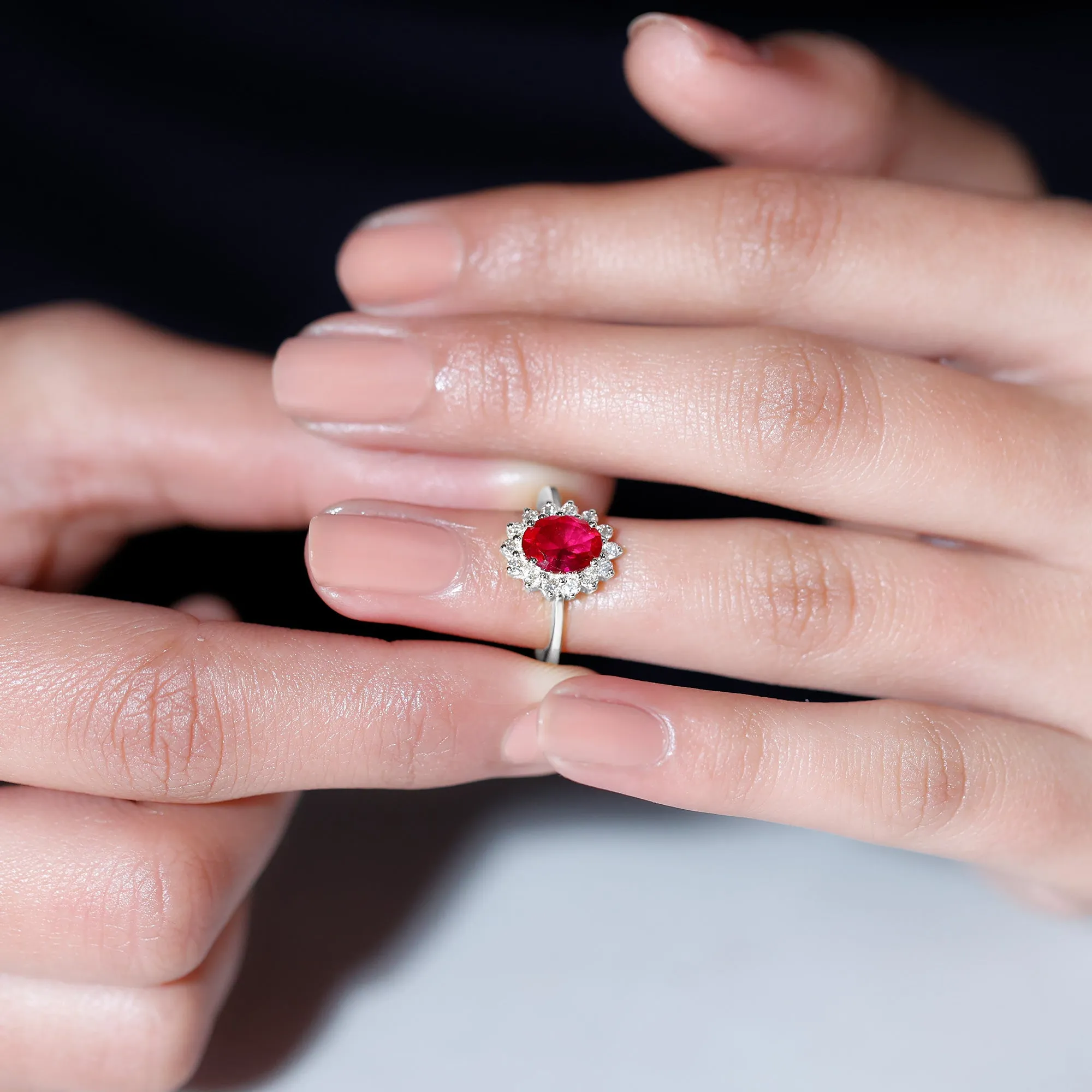 1.50 CT Princess Diana Inspired Created Ruby and Diamond Ring