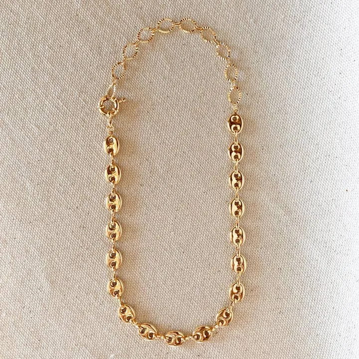 18k Gold Filled Puffy Mariner Choker Featuring Unique Chain Extender