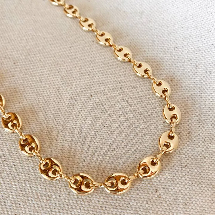 18k Gold Filled Puffy Mariner Choker Featuring Unique Chain Extender