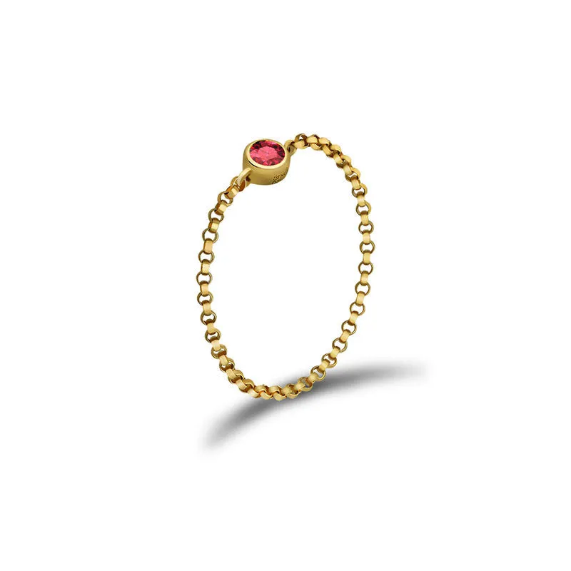 18k Gold July Birthstone Ruby Chain Ring