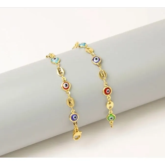 18K Gold Plated Mariner Multi Color Evil Eye Crystal Anklet