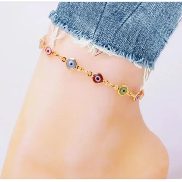 18K Gold Plated Mariner Multi Color Evil Eye Crystal Anklet