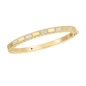 18K Yellow Gold Mosaic Alternating Diamond Bangle