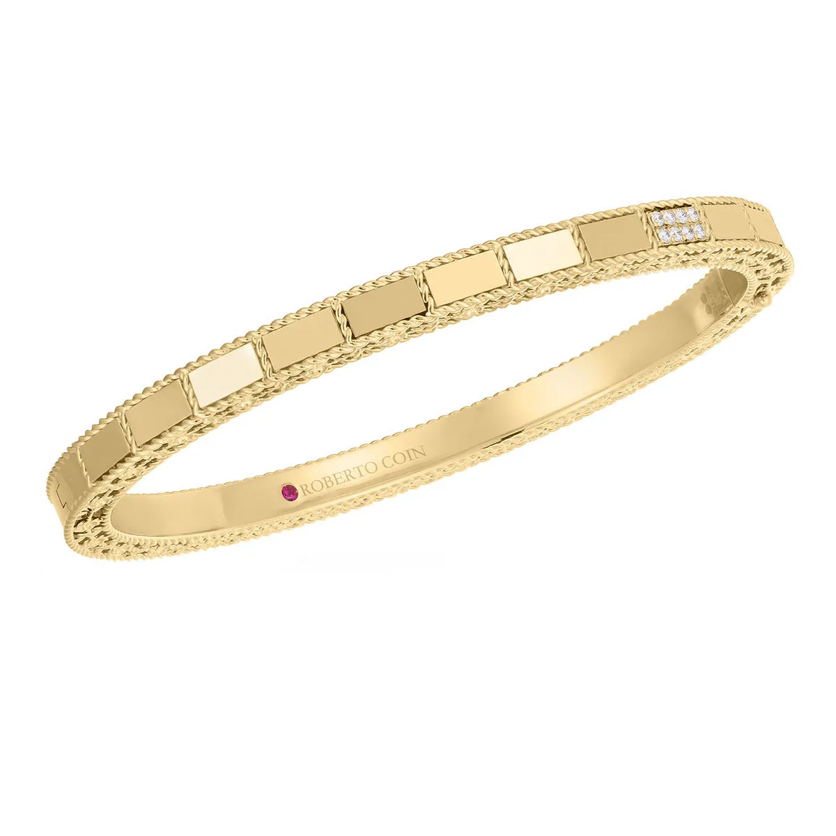 18K Yellow Gold Mosaic Diamond Accent Bangle