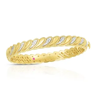 18K YW Diamond Byzantine Barocco Polished Bangle