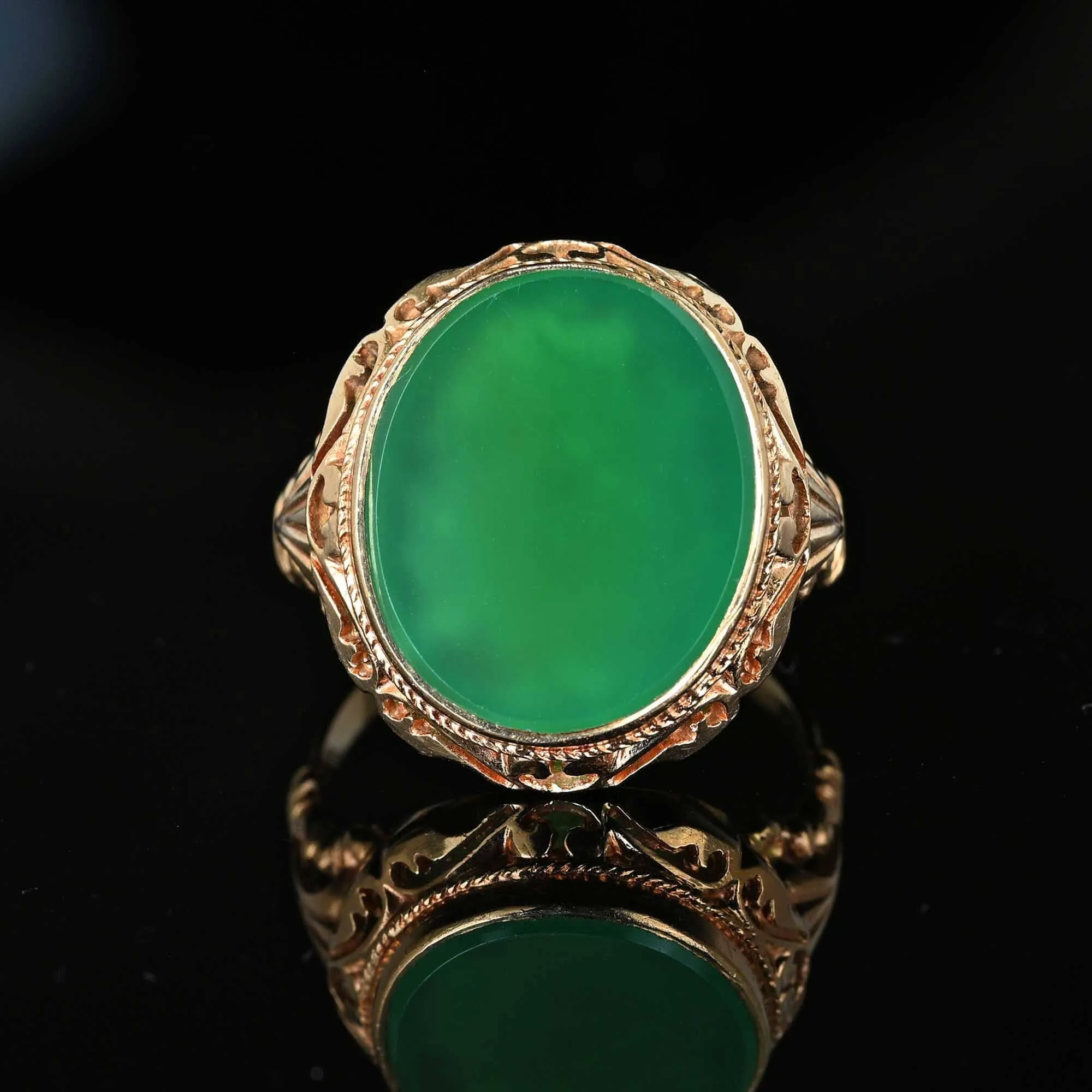 2nd Payment Bold 14K Gold Cabochon Green Chrysoprase Ring