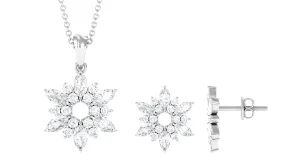 4 CT Cubic Zirconia Flower Cluster Jewelry Set in Gold