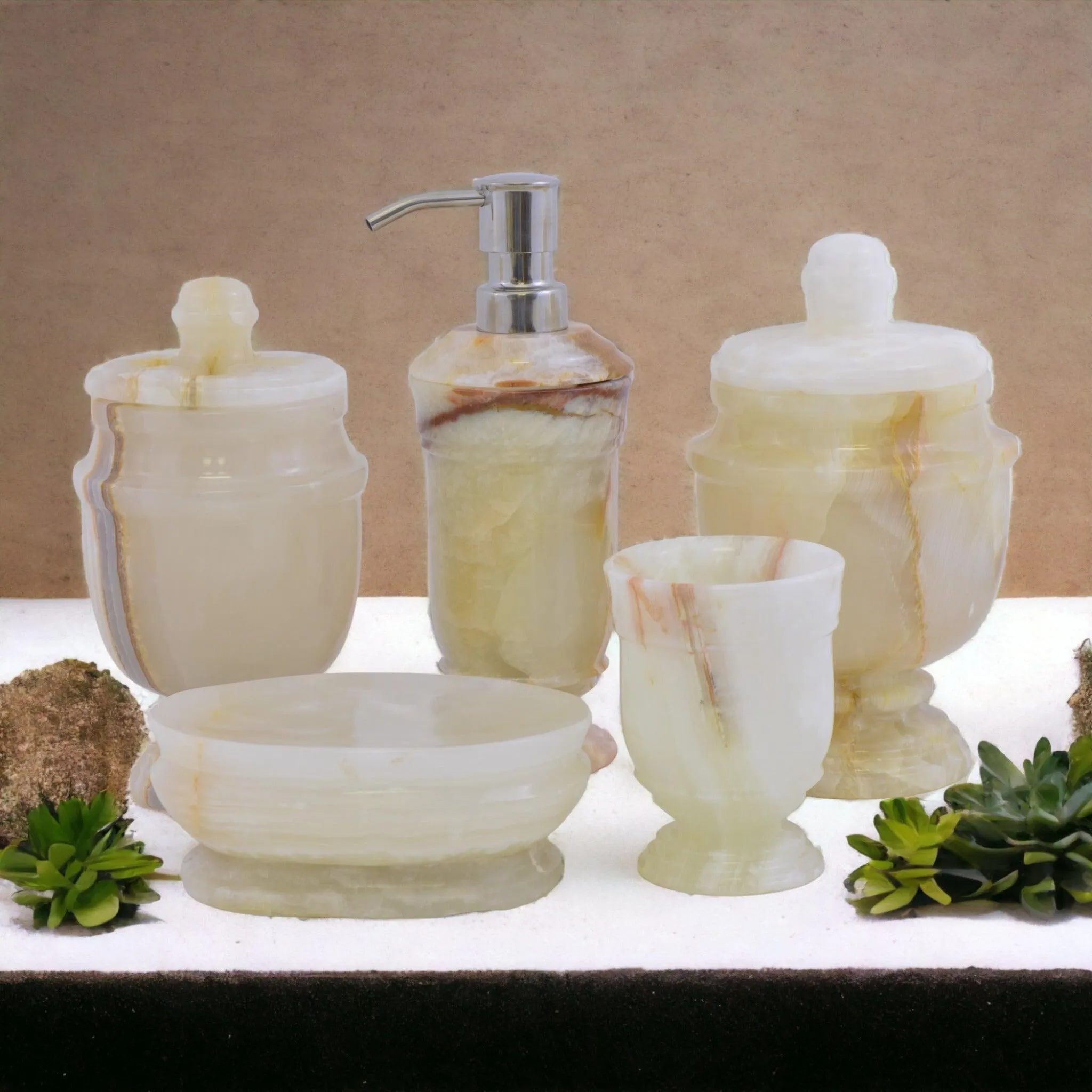 5-Piece bathroom Accessories Set of White Onyx