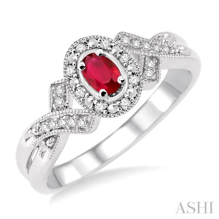 5x3 MM Oval Cut Ruby and 1/50 Ctw Single Cut Diamond Ring in Sterling Silver