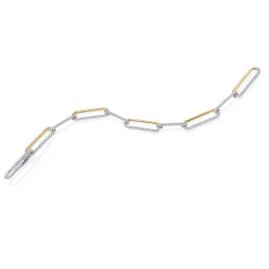 7-Inch Diamond Oval Link Bracelet in Two Tone 18K Gold