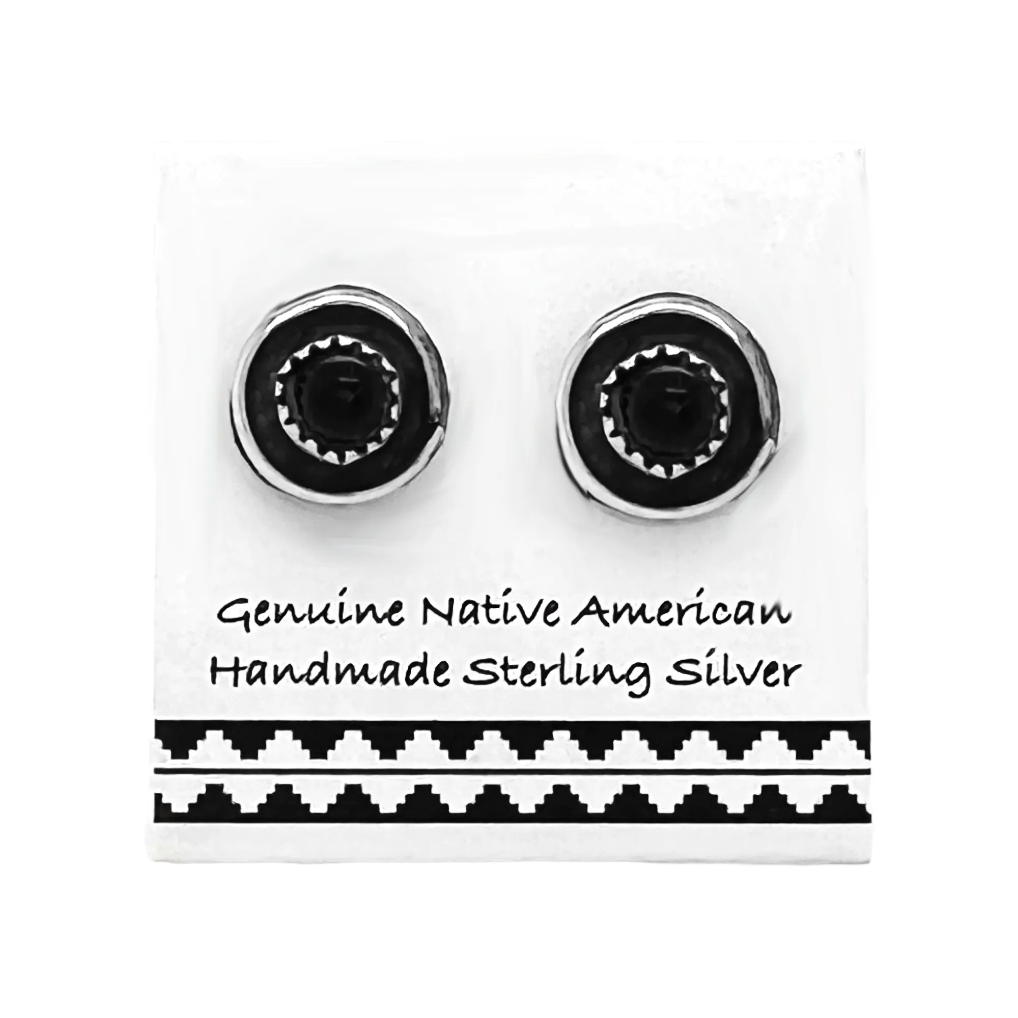 8mm Genuine Black Onyx Stud Earrings, Sterling Silver, Authentic Native American Handmade, Nickel Free