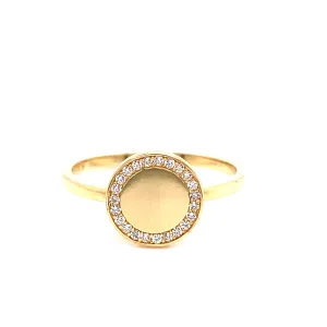 9ct Gold Cz Flat Edge Circle Signet