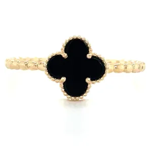 9ct Yellow Gold Black Onyx Clover Ring