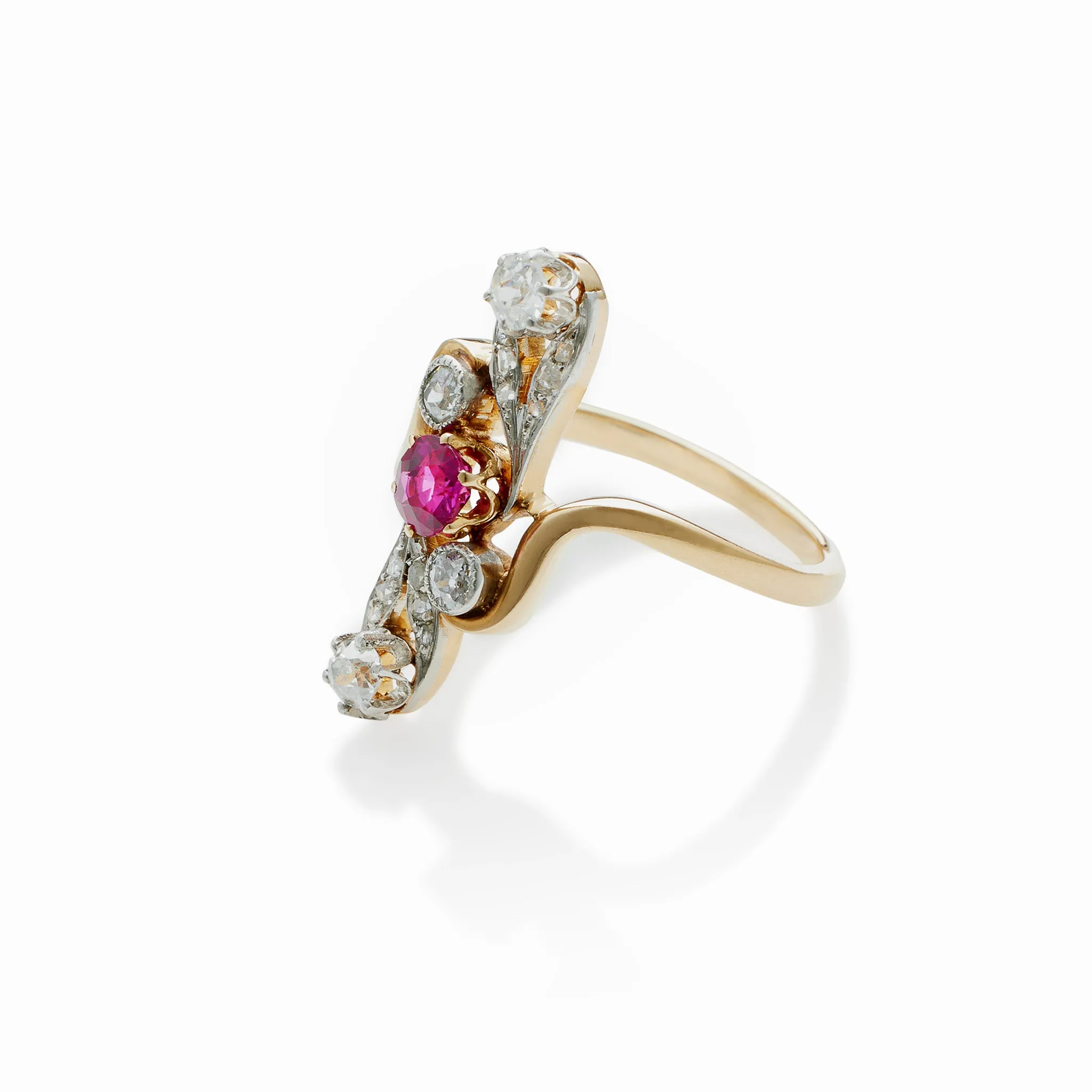 A French Ruby and Diamond Ring