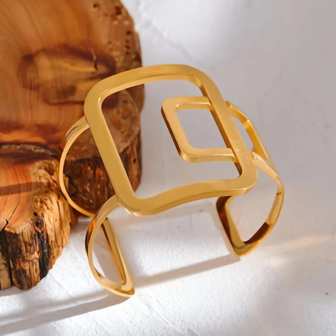 Abstract Rectangle Hollow Cuff Bracelet