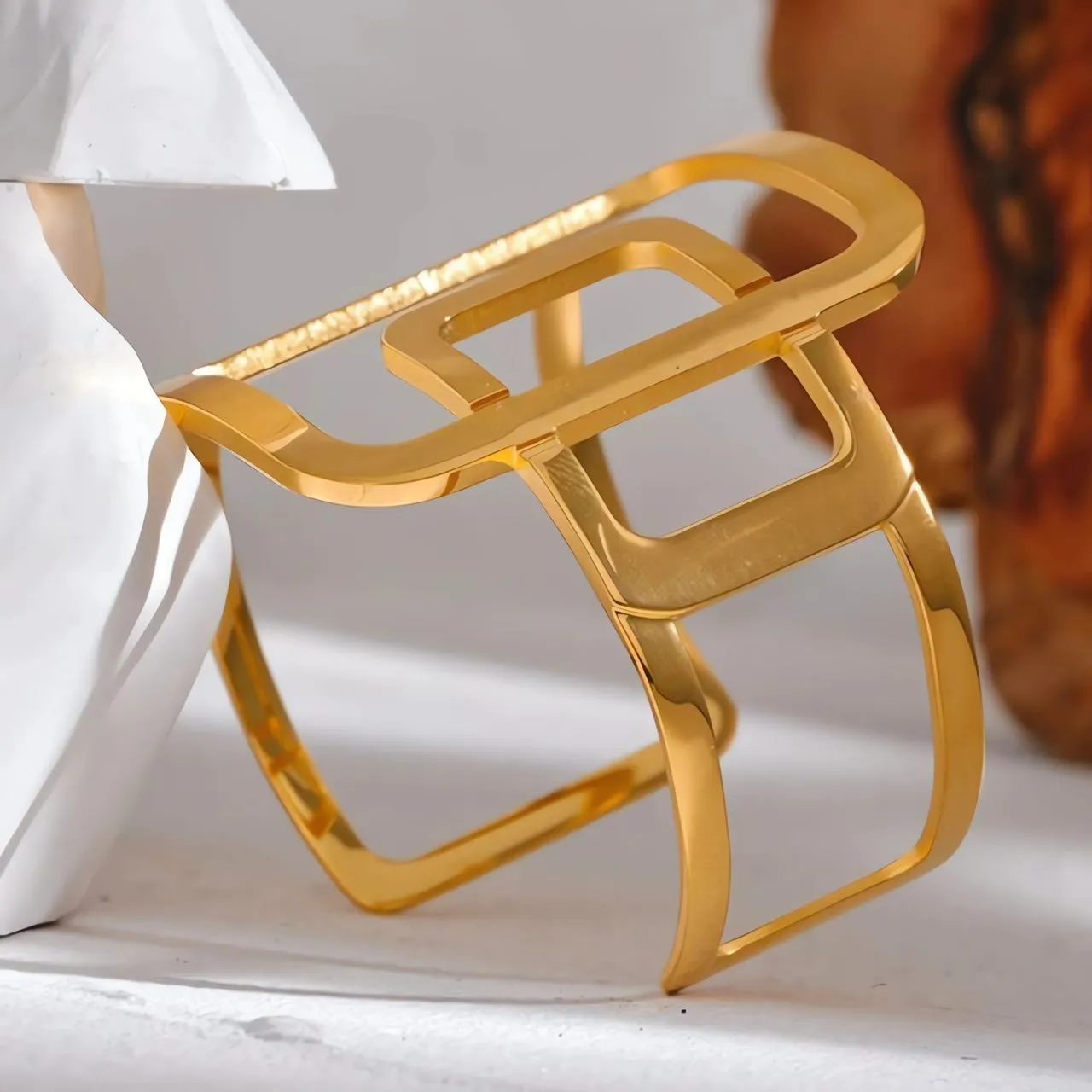 Abstract Rectangle Hollow Cuff Bracelet