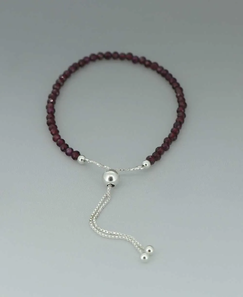 Adjustable Sterling Silver Bolo Bracelet with Dainty Gemstone Beads