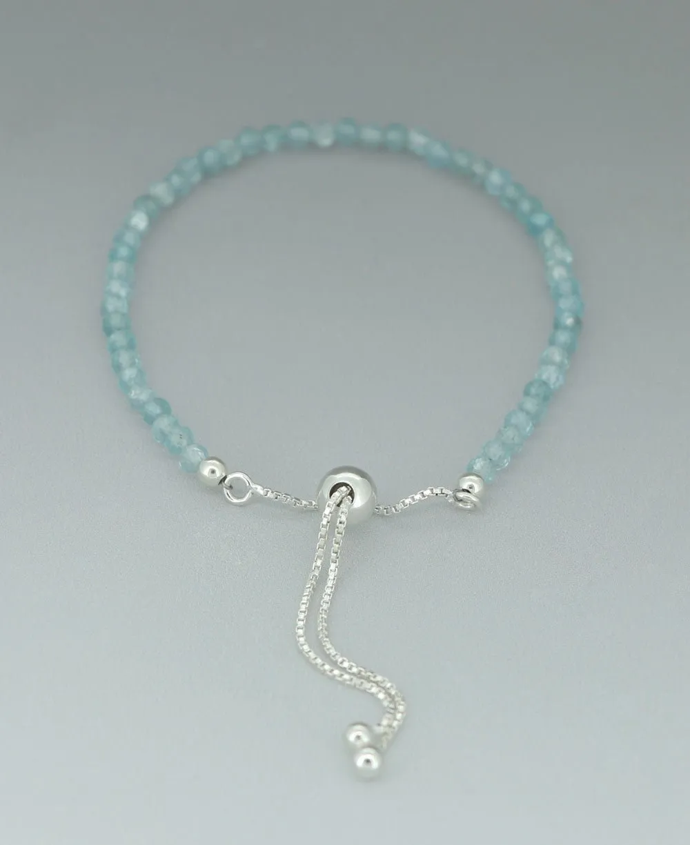 Adjustable Sterling Silver Bolo Bracelet with Dainty Gemstone Beads