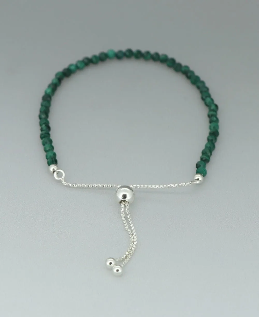 Adjustable Sterling Silver Bolo Bracelet with Dainty Gemstone Beads